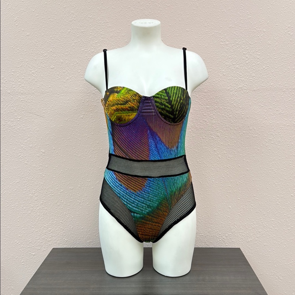 Vibrant Multicolor Mesh One-Piece Swimsuit - Picture 2 of 4